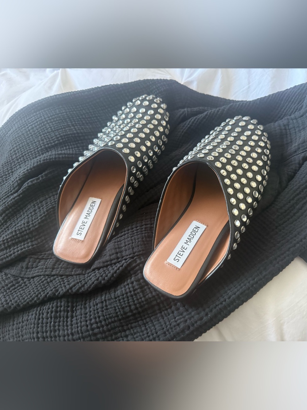 Steve Madden Black Jeweled Slip-On Mules